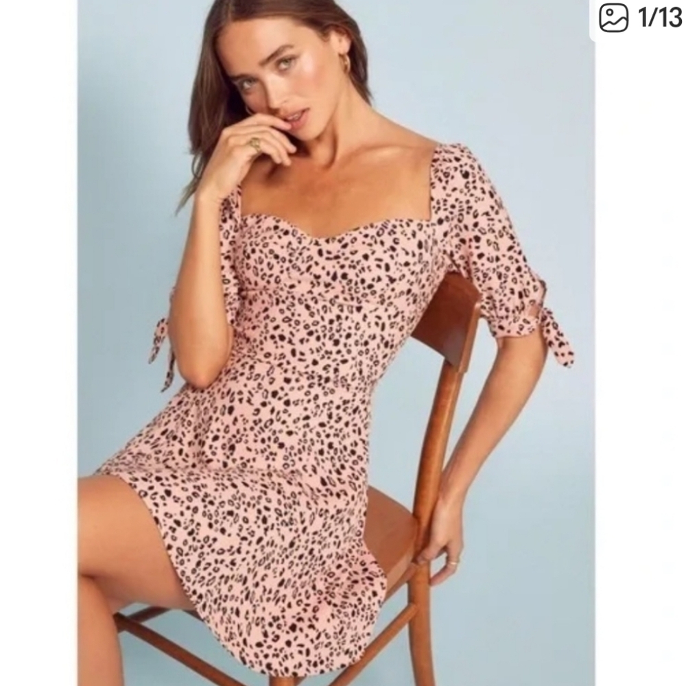 Reformation Quin Pink Leopard Sweetheart Viscose Dress 2